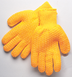 Gloves, String Knit, Heavyweight, Orange With PVC Honeycomb Pattern - Slip Resistant